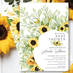 Invitation Superbe Baby shower de tournesols aquarelle