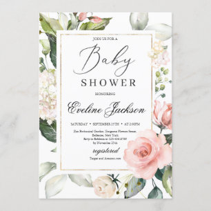 Invitation Superbe Baby shower doré à cadre floral roux