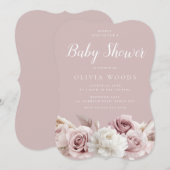 Invitation Superbe Baby shower Rose Blush & Dusty (Devant / Derrière)