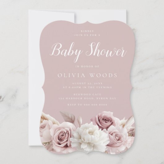 Invitation Superbe Baby shower Rose Blush & Dusty (Devant)
