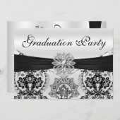 Invitation Superbe Black and Silver Damask Graduation Party (Devant / Derrière)