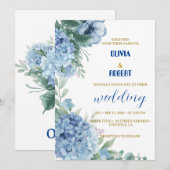 Invitation superbe bleu floral poussiéreux (Devant / Derrière)