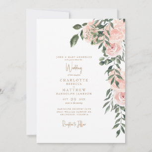 Invitation Superbe Blush Floral Gold Texte Mariage blanc