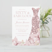 Invitation Superbe Blush Floral & Robe 60e fête d'anniversair (Debout devant)