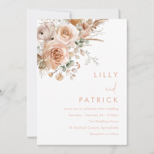 Invitation Superbe Boho Floral Mariage (Devant)