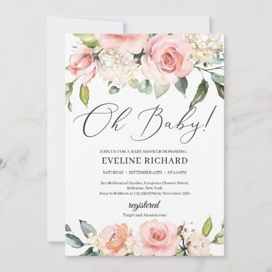 Invitation Superbe boho rose rose vif boho Oh Baby (Devant)