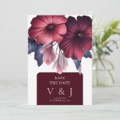 Invitation Superbe Bourgogne Blush Rose Floral Enregistrer La (Debout devant)