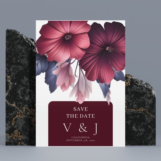 Invitation Superbe Bourgogne Blush Rose Floral Enregistrer La