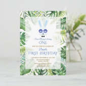 Invitation Superbe Bunny Végétation tropicale Garçon 1er anni (Debout devant)