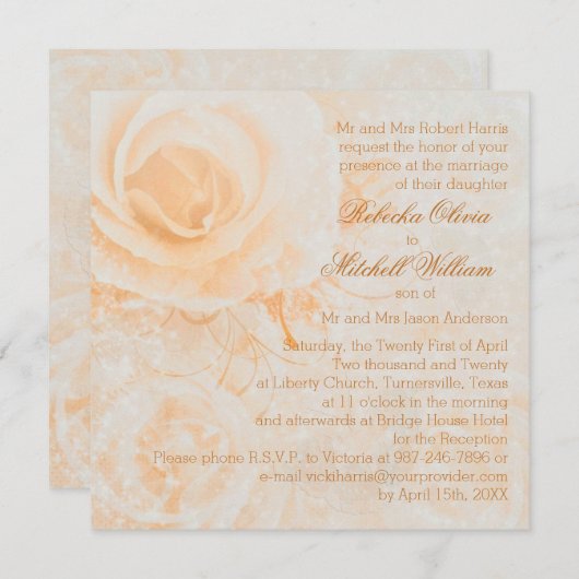 Invitation Superbe crème de pêche rose Mariage (Devant / Derrière)