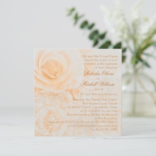 Invitation Superbe crème de pêche rose Mariage (Debout devant)