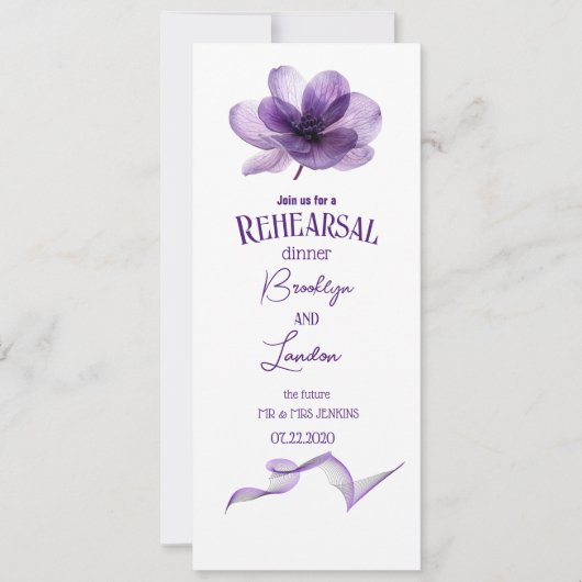 Invitation Superbe Dîner de répétition de fleurs violettes (Devant)