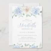 Invitation Superbe Elégant bleu & blanc Floral 90e anniversai (Devant)