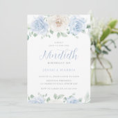 Invitation Superbe Elégant bleu & blanc Floral 90e anniversai (Debout devant)
