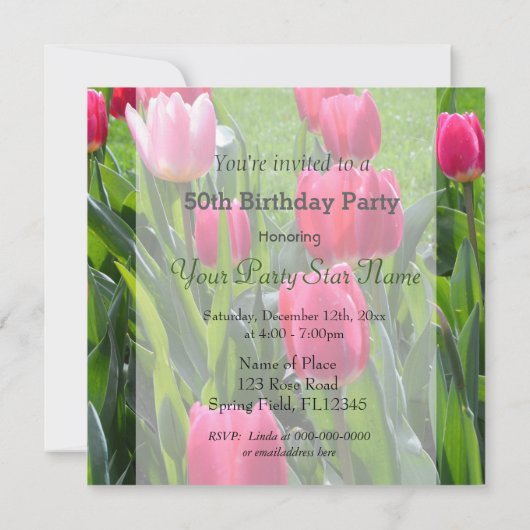 Invitation Superbe fête d'anniversaire de fleurs de tulipe ro (Dos)
