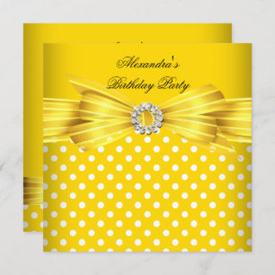 Invitation Superbe fête d'anniversaire des Pois blancs jaunes