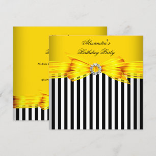 Invitation Superbe Fête d'Anniversaire Rayures Jaunes Noires 