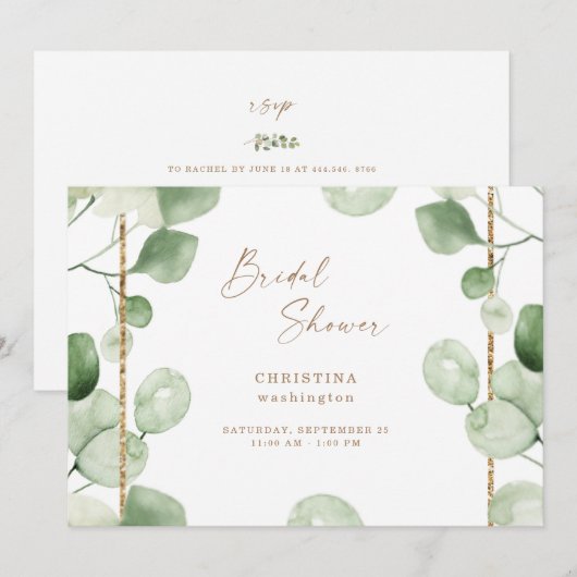 Invitation Superbe Fête des mariées Eucalyptus de feuillage (Devant / Derrière)
