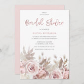 Invitation Superbe Fête des mariées Florale Rose Blush (Devant / Derrière)