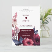 Invitation Superbe Floral Bourgogne tout en un seul Mariage (Debout devant)