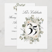 Invitation Superbe Floral Pastel 35e ANNIVERSAIRE  (Devant / Derrière)