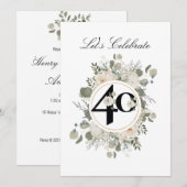 Invitation Superbe Floral Pastel 40e ANNIVERSAIRE (Devant / Derrière)