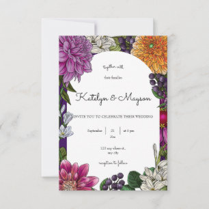 Invitation Superbe Illustration Florale de Mariage Colorée