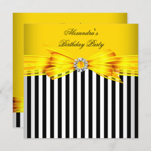 Invitation Superbe Jaune Noir Blancs Fête d'Anniversaire