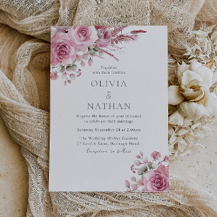 Invitation Superbe Mariage de Foral de Boho Rose Bleu