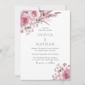 Invitation Superbe Mariage de Foral de Boho Rose Bleu (Devant)