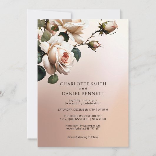 Invitation Superbe Mariage de Rose d'huile beige (Devant)