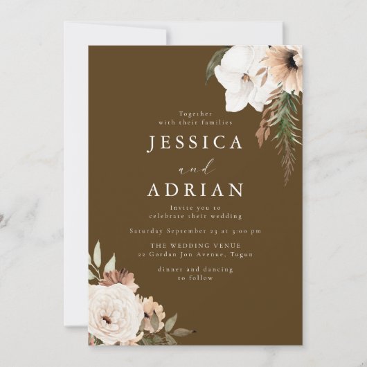 Invitation Superbe Mariage Floral Boho (Devant)