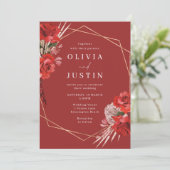 Invitation Superbe Mariage géométrique de couronne de roses r (Debout devant)