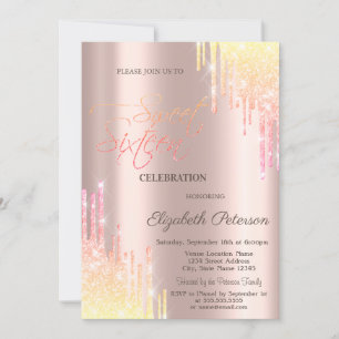 Invitation Superbe Ombre Paillettes Dégoulinantes Rose Gold