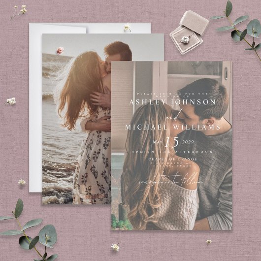 Invitation Superbe Overlay de Vélin Blanc 2 Photo