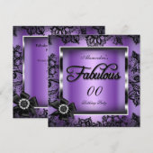 Invitation Superbe Pourty Violet Damas Noir Dentelle Perle (Devant / Derrière)