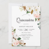 Invitation Superbe Quinceanera Blush & Fleurs Blanches (Devant)