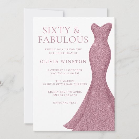 Invitation Superbe robe 60 et fabuleux 60e anniversaire (Devant)