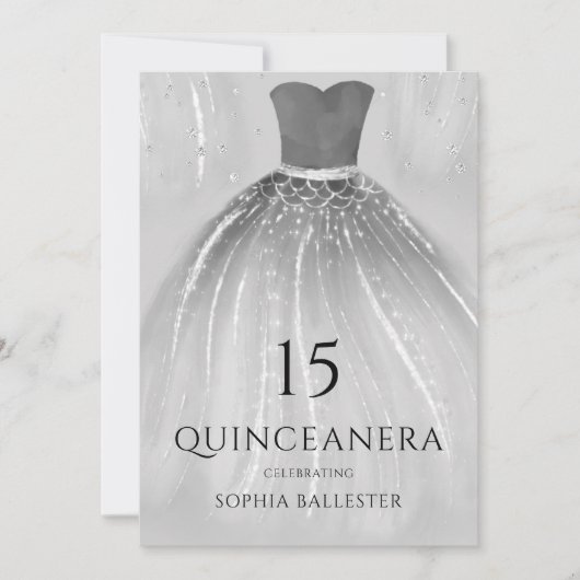 Invitation Superbe robe de sirène d'argent Quinceanera Party (Devant)