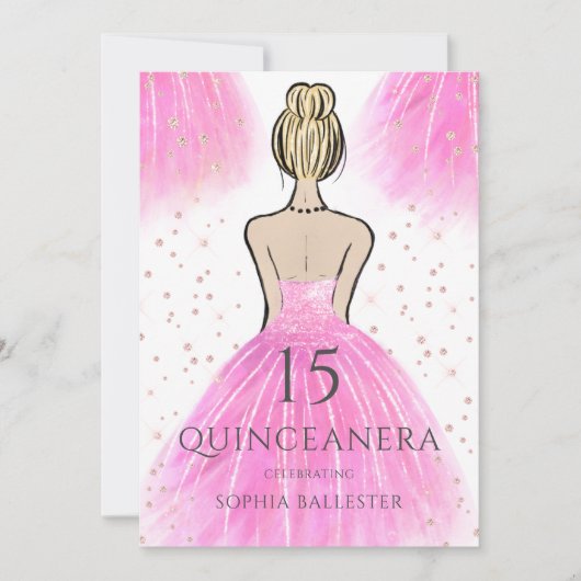 Invitation Superbe robe princesse rose Quinceanera Party (Devant)