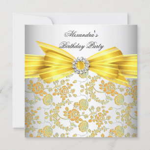 Invitation Superbe Rose jaune blanc Damas fête d'anniversaire