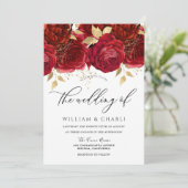Invitation Superbe Roses Rouges Bourgogne Mariage romantique (Debout devant)