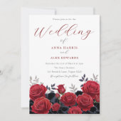 Invitation Superbe Roses rouges Élégant Mariage d'argent (Devant)