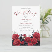 Invitation Superbe Roses rouges Élégant Mariage d'argent (Debout devant)