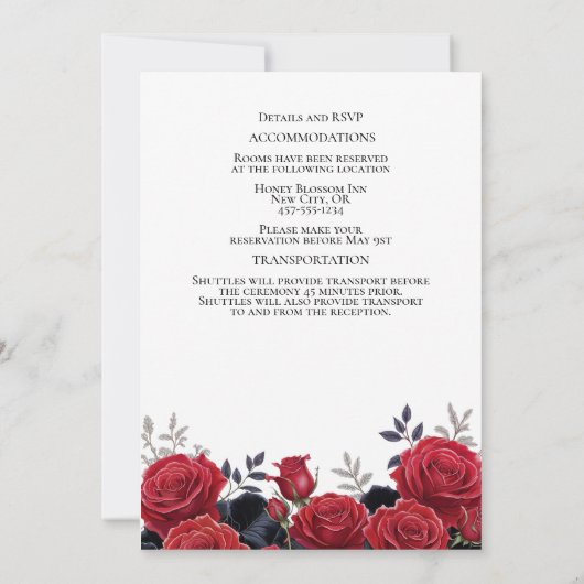 Invitation Superbe Roses rouges Élégant Mariage d'argent (Dos)