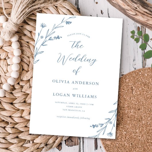 Invitation Superbe Rustique Dusty Fleur sauvage Boho Mariage