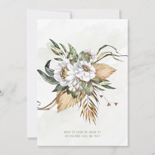 Invitation Superbe Sage et White Peony Party (Dos)