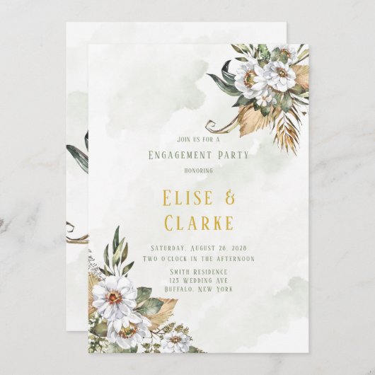 Invitation Superbe Sage et White Peony Party (Devant / Derrière)