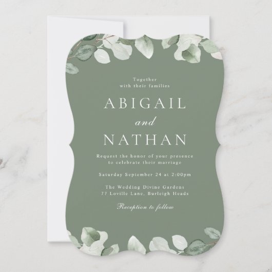 Invitation Superbe Sage Green Feuilles Mariage élégant (Devant)