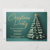 Invitation Superbe Soirée Arbre de Noël Vert Or (Devant)